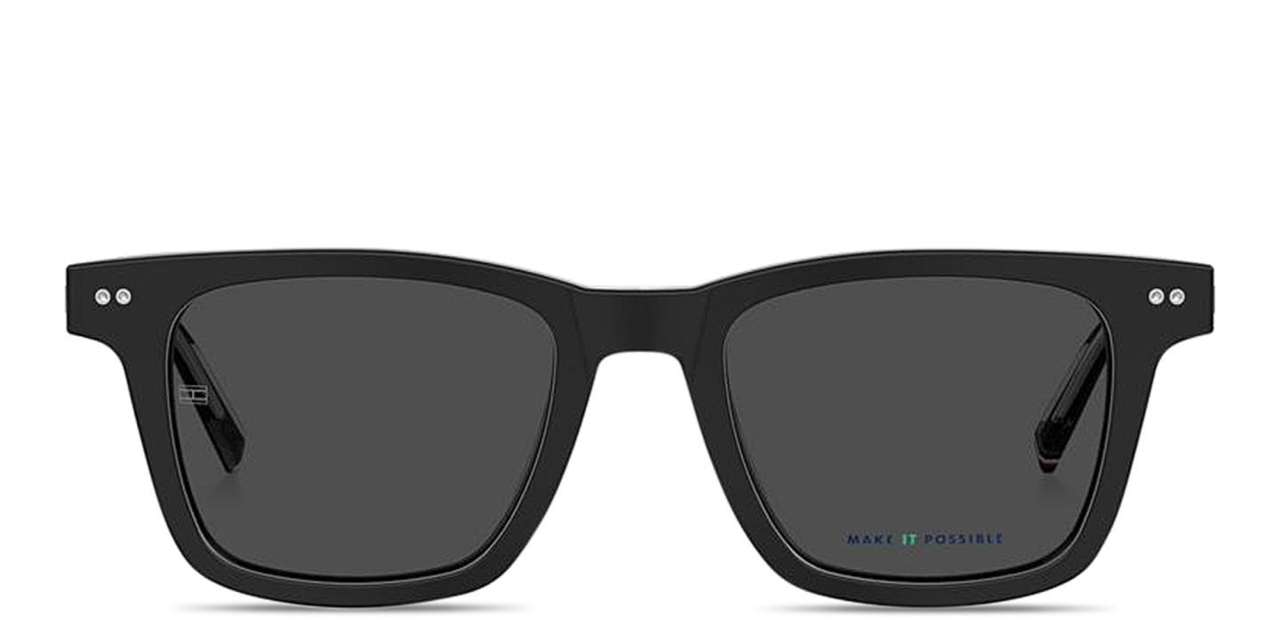 Shop Tommy Hilfiger Flag Logo Rectangle Sunglasses in Black online.