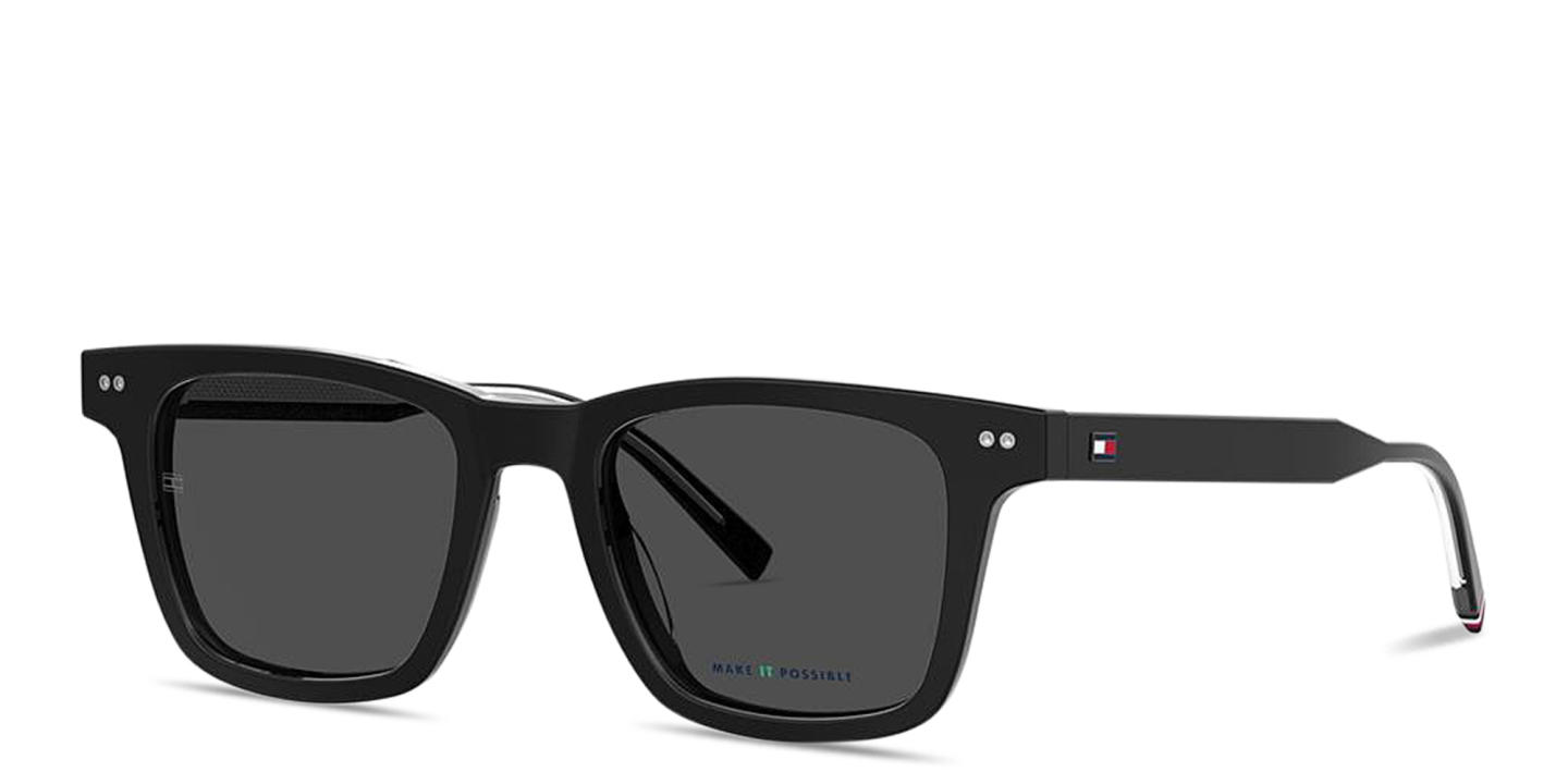 Shop Tommy Hilfiger Flag Logo Rectangle Sunglasses in Black online.