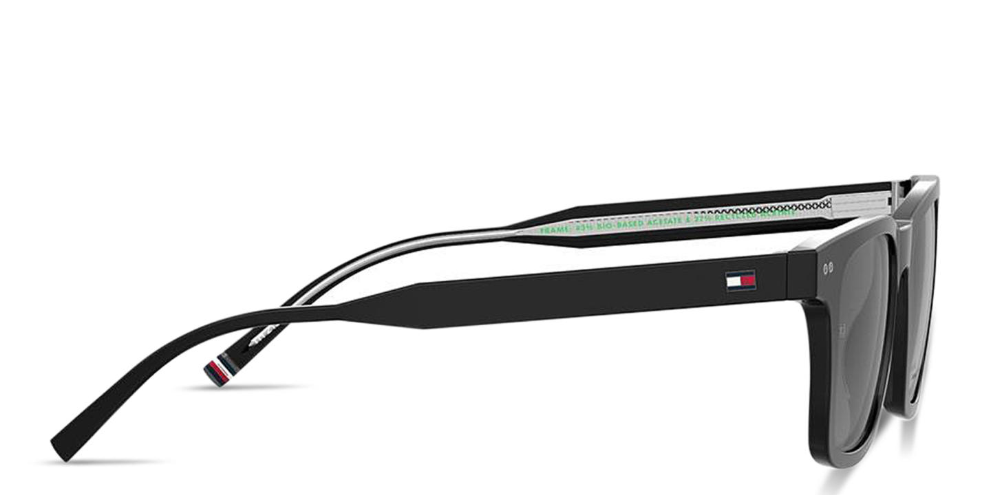 Shop Tommy Hilfiger Flag Logo Rectangle Sunglasses in Black online.