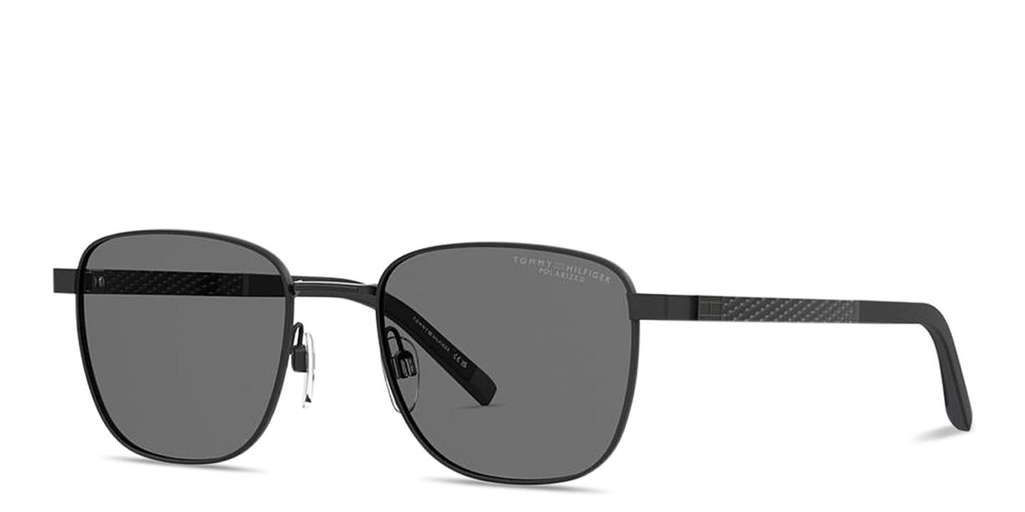 Shop Tommy Hilfiger Embossed Logo Rectangle Sunglasses in Black online.