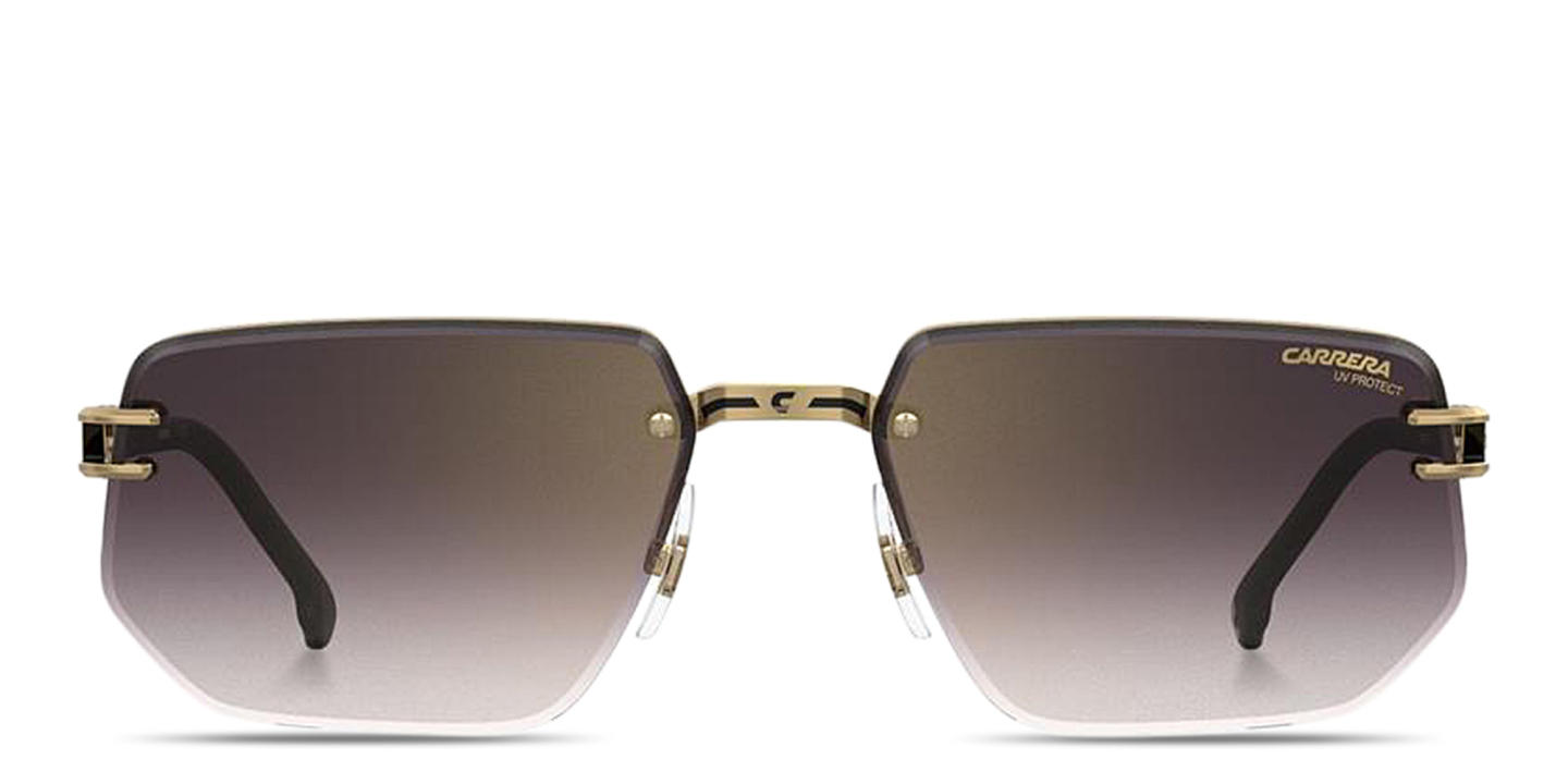 Shop Carrera Logo Signature Half-Rim Irregular Sunglasses in Black Gold online.