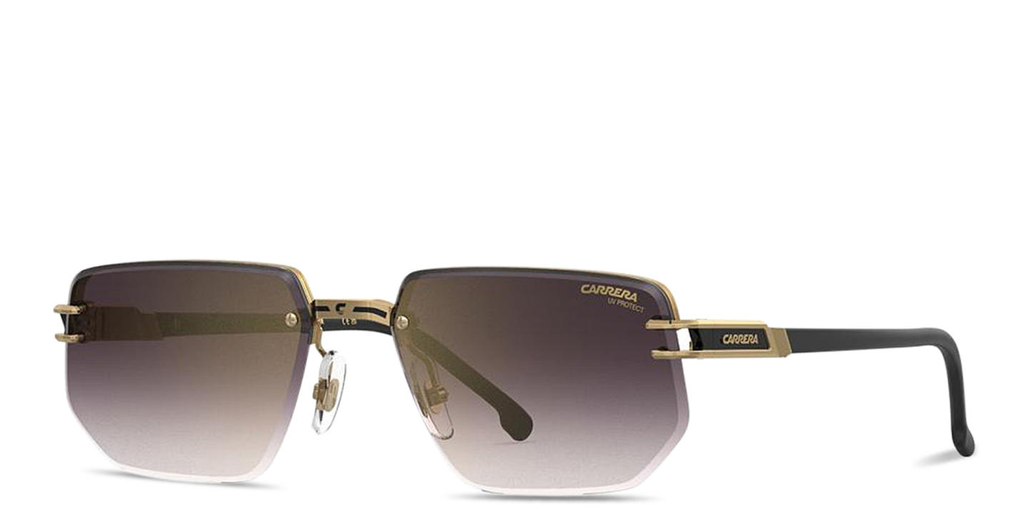 Shop Carrera Logo Signature Half-Rim Irregular Sunglasses in Black Gold online.