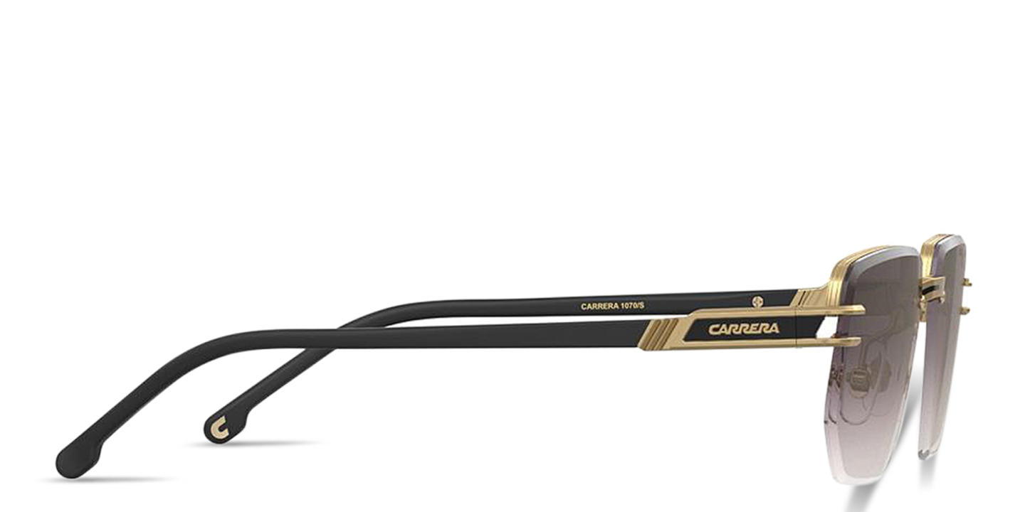 Shop Carrera Logo Signature Half-Rim Irregular Sunglasses in Black Gold online.