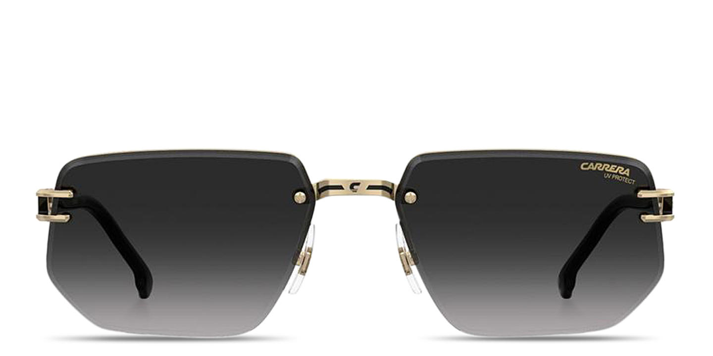 Shop Carrera Logo Signature Half-Rim Irregular Sunglasses in Gold online.