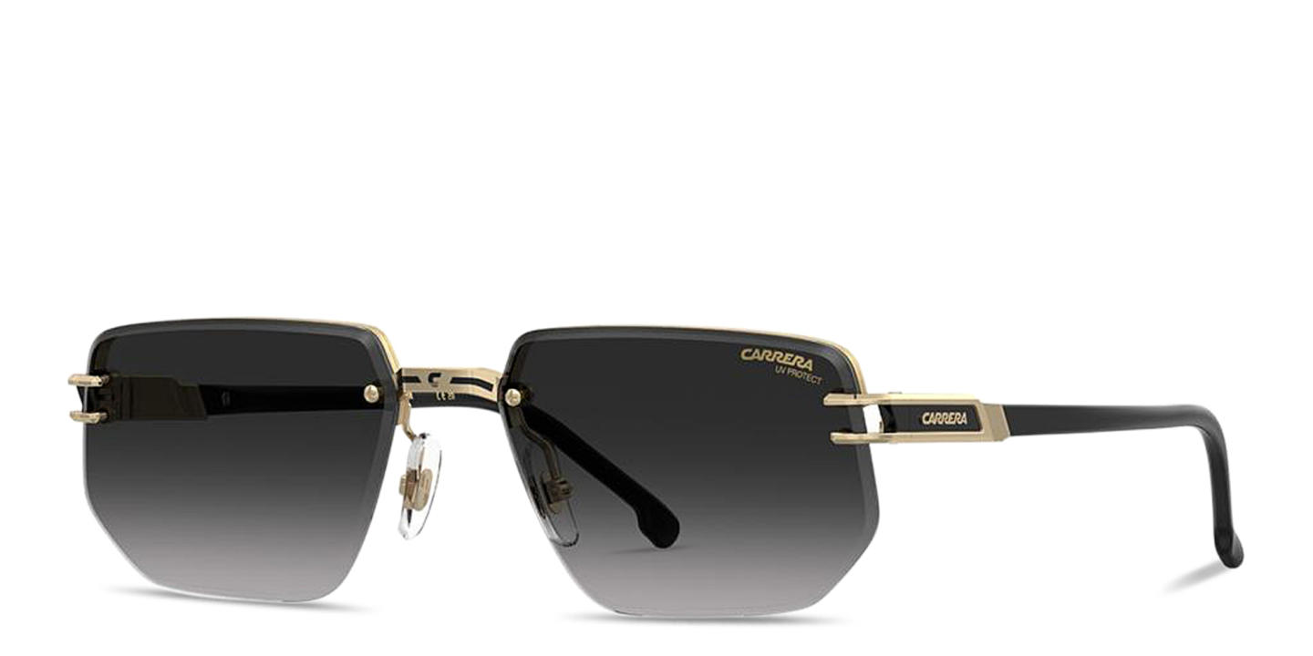 Shop Carrera Logo Signature Half-Rim Irregular Sunglasses in Gold online.