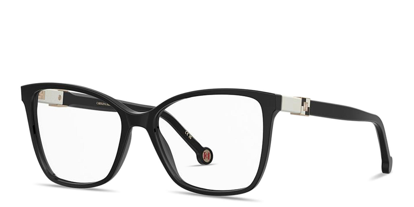 Shop Carolina Herrera CH Logo Wide Pillow Eyeglasses in Black online.