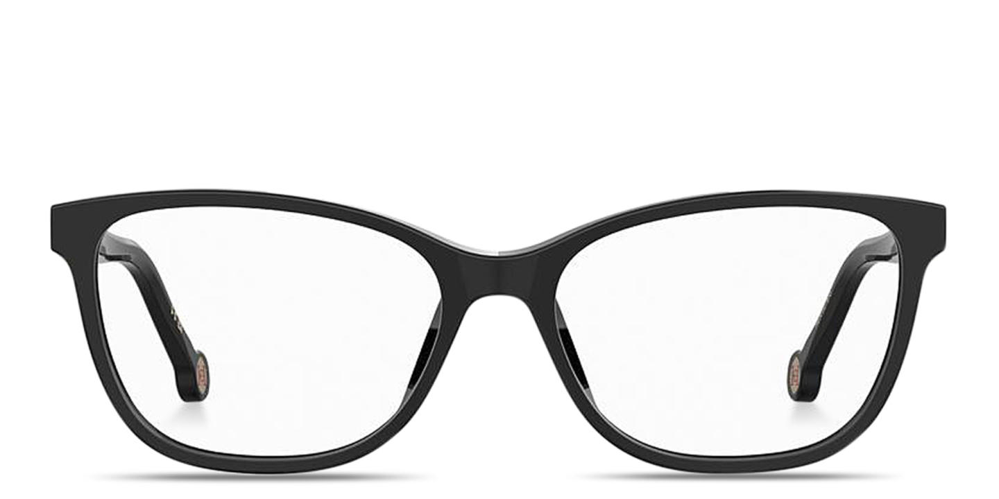 Shop Carolina Herrera CH Logo Wide Rectangle Eyeglasses in Black online.