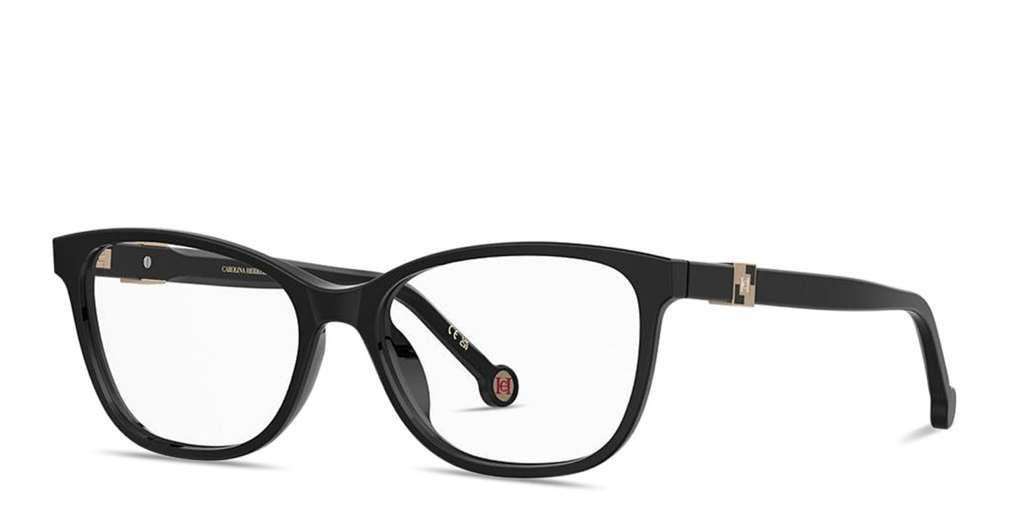 Shop Carolina Herrera CH Logo Wide Rectangle Eyeglasses in Black online.