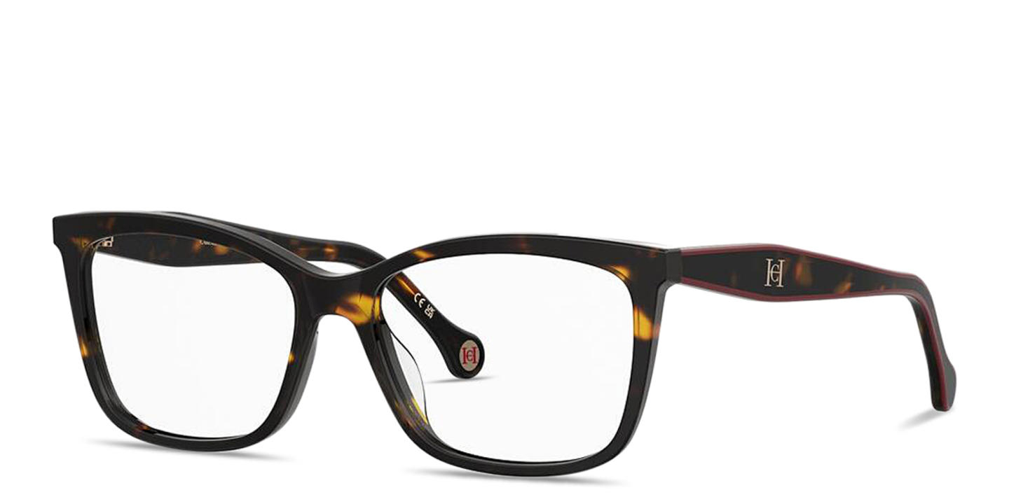 Shop Carolina Herrera CH Logo Wide Rectangle Eyeglasses in Tortoise online.