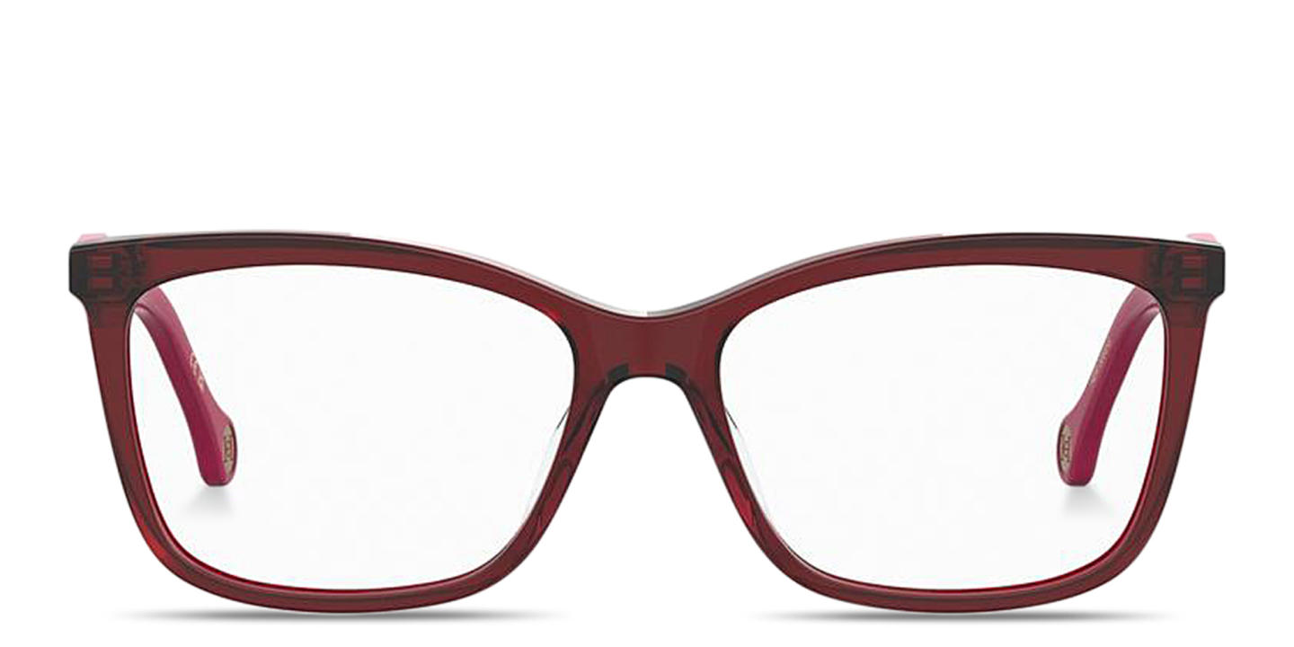 Shop Carolina Herrera CH Logo Wide Rectangle Eyeglasses in Burgundy online.