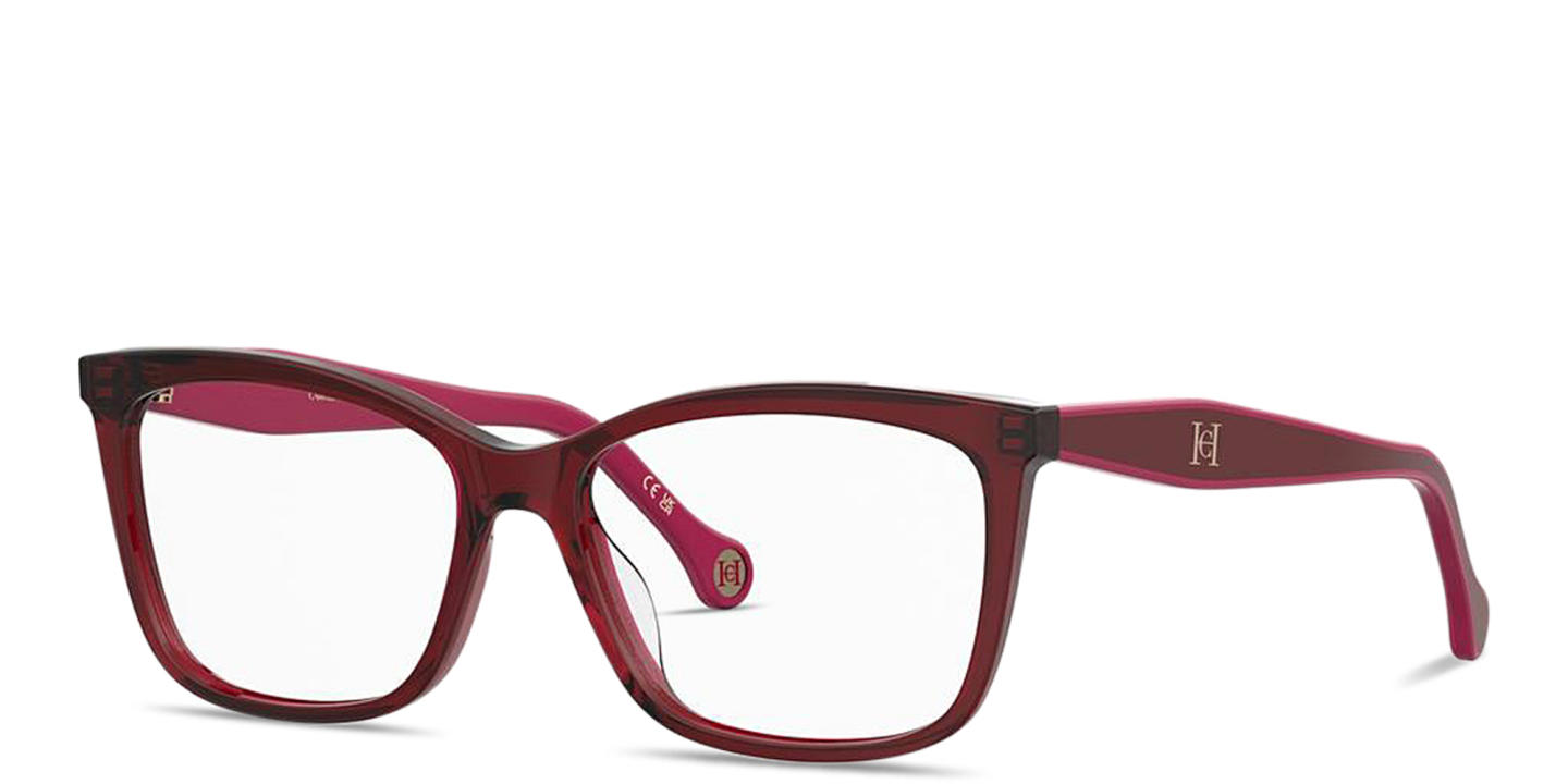 Shop Carolina Herrera CH Logo Wide Rectangle Eyeglasses in Burgundy online.