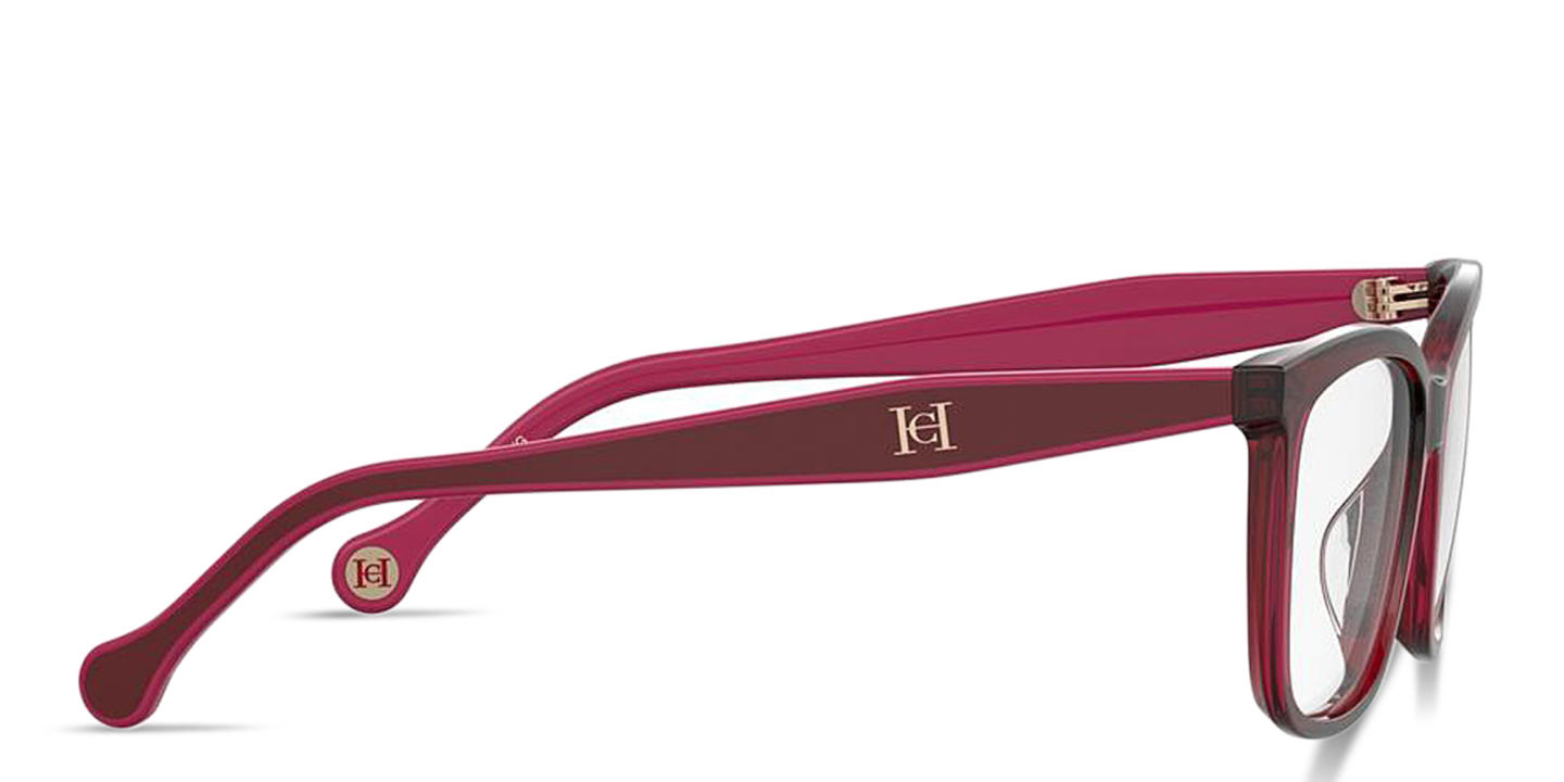 Shop Carolina Herrera CH Logo Wide Rectangle Eyeglasses in Burgundy online.