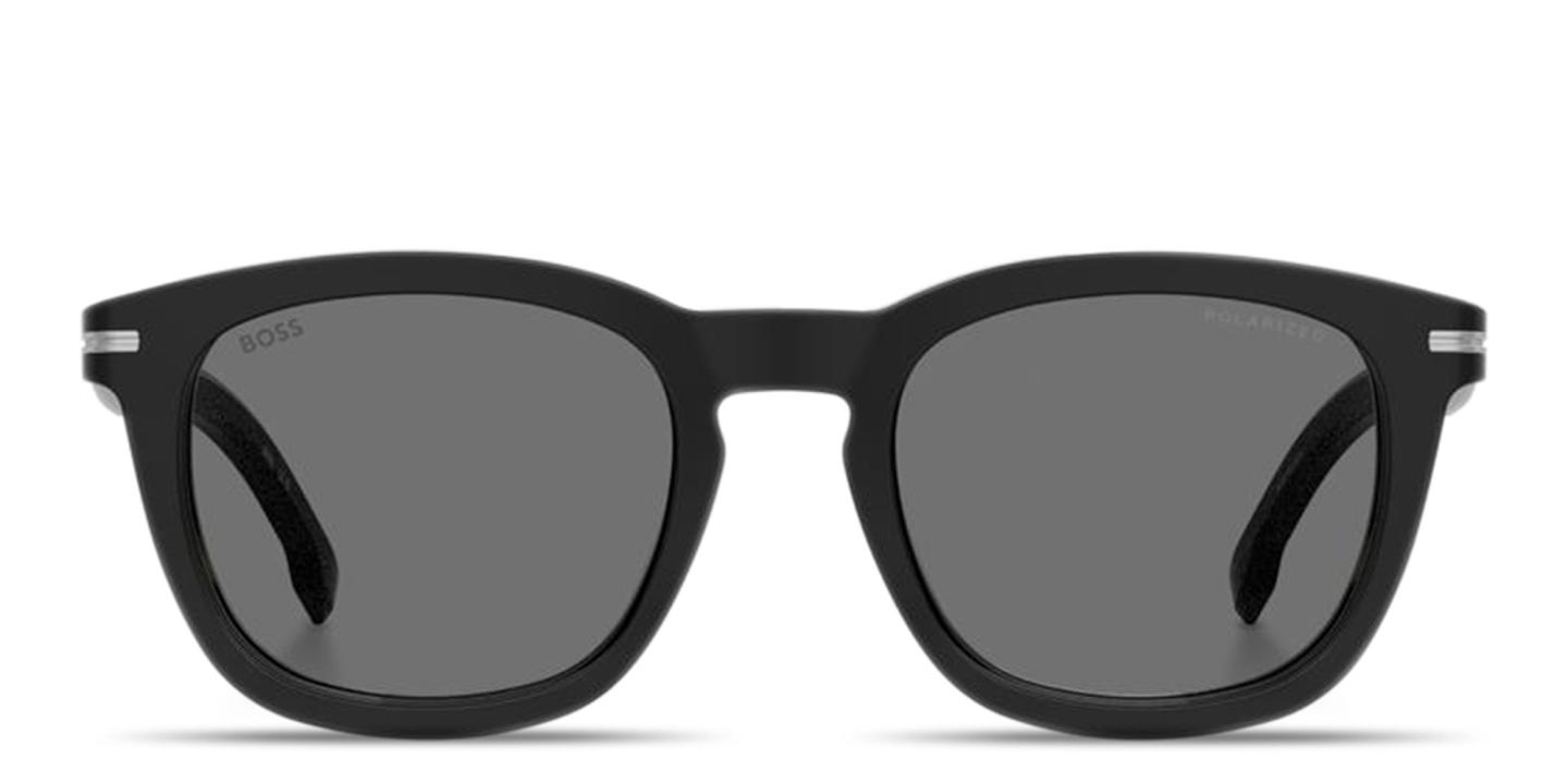 Shop Hugo Boss Clip-On Square Eyeglasses in Black online.