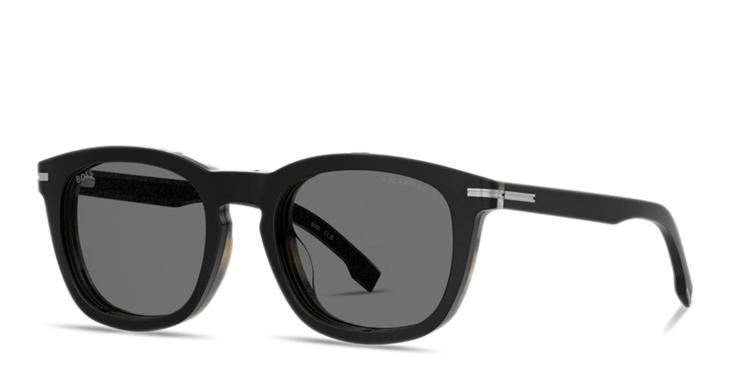 Shop Hugo Boss Clip-On Square Eyeglasses in Black online.