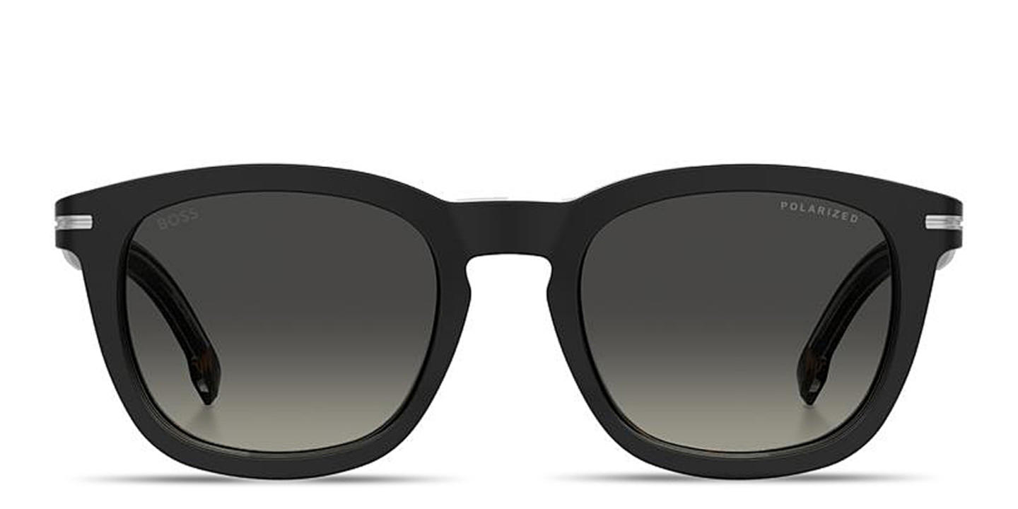 Shop Hugo Boss Clip-On Square Eyeglasses in Matte Black online.