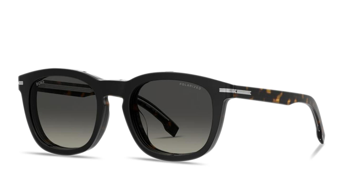 Shop Hugo Boss Clip-On Square Eyeglasses in Matte Black online.