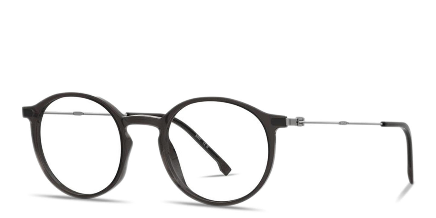 Hugo Boss Logo-Engraved Round Eyeglasses in Transparent Grey – Product Photo 1