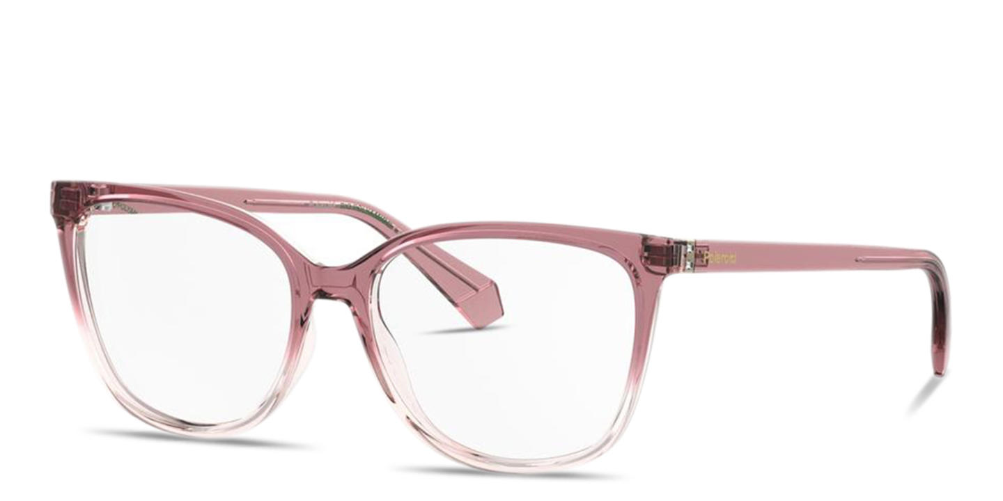 Shop Polaroid Rhinestone Wide Rectangle Eyeglasses in Pink online.