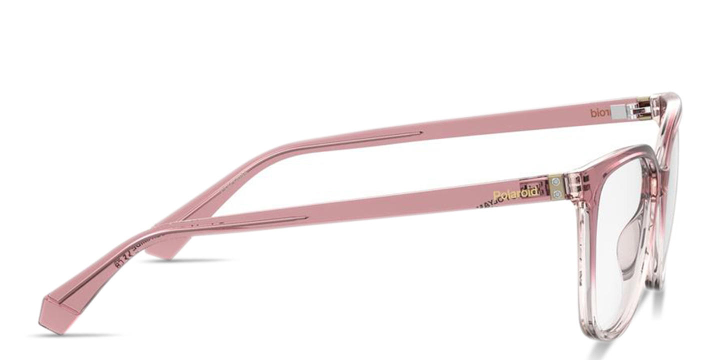 Shop Polaroid Rhinestone Wide Rectangle Eyeglasses in Pink online.
