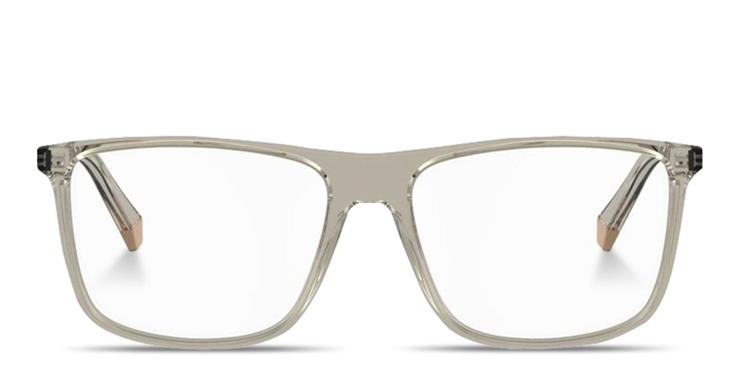 Shop Polaroid Logo Signature Wide Rectangle Eyeglasses in Beige online.