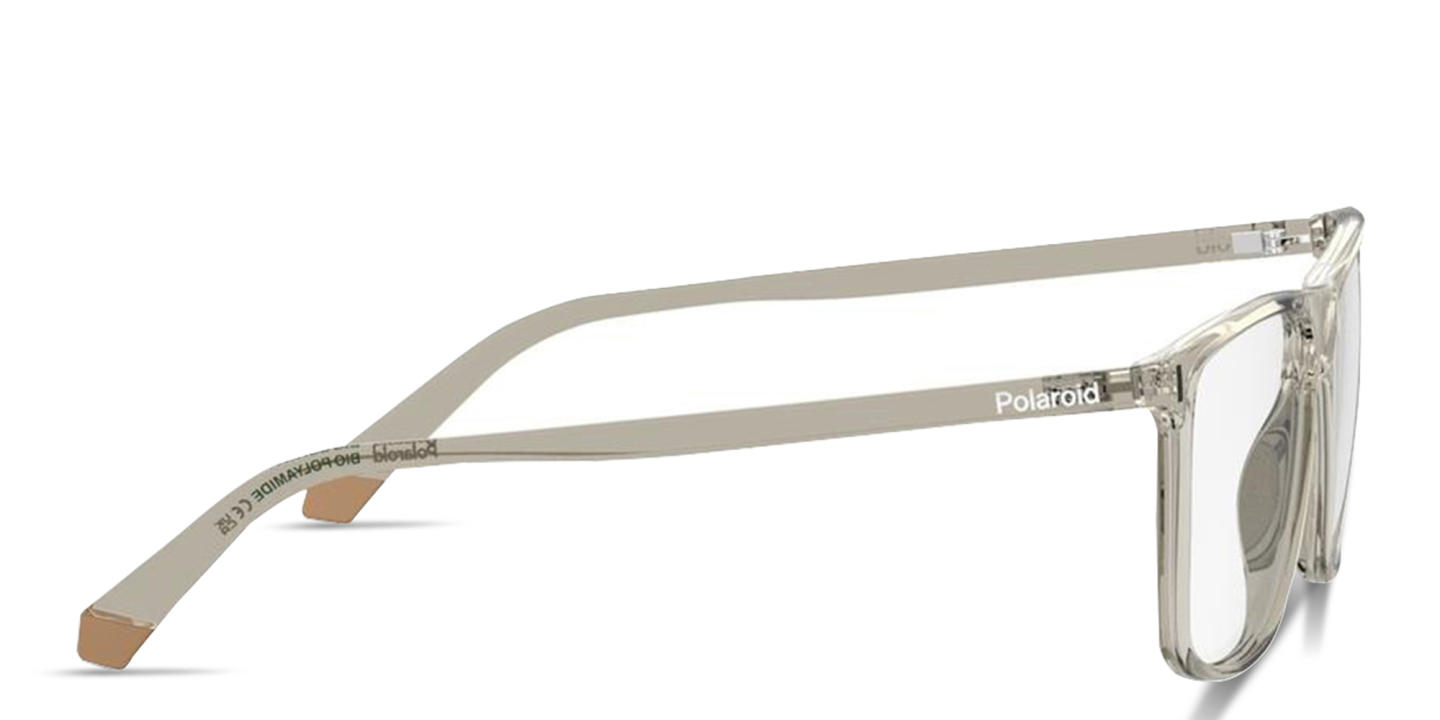 Shop Polaroid Logo Signature Wide Rectangle Eyeglasses in Beige online.