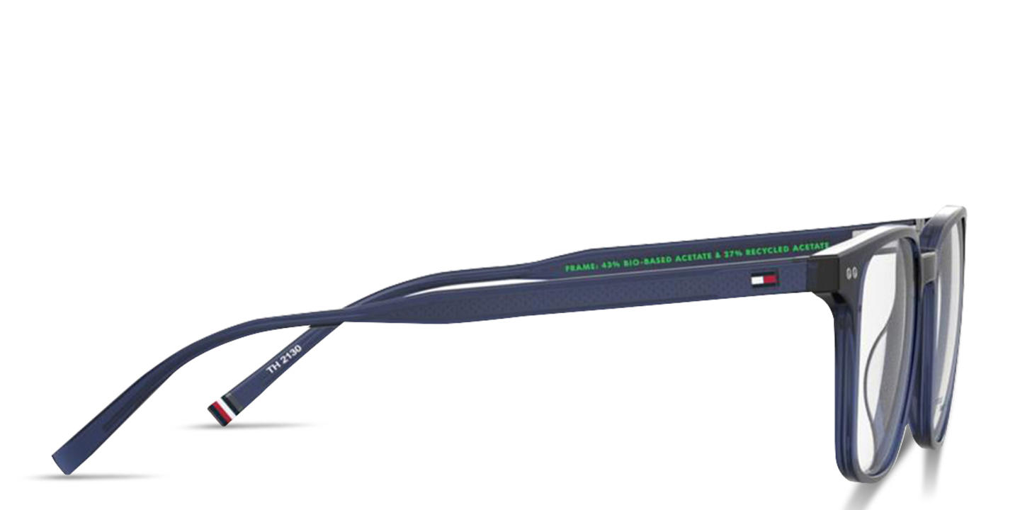 Shop Tommy Hilfiger Flag Logo Square Eyeglasses in Blue online.