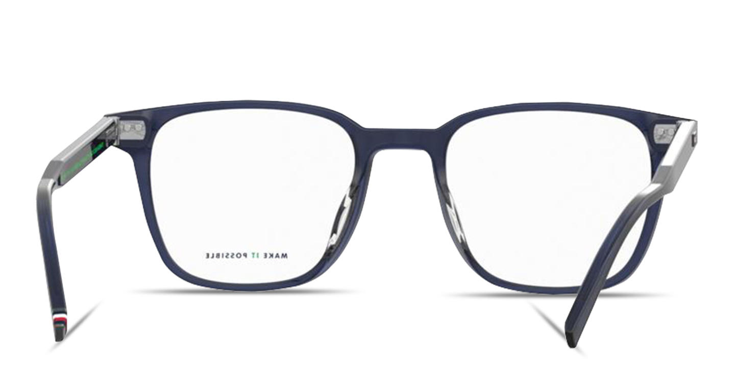 Shop Tommy Hilfiger Flag Logo Square Eyeglasses in Blue online.