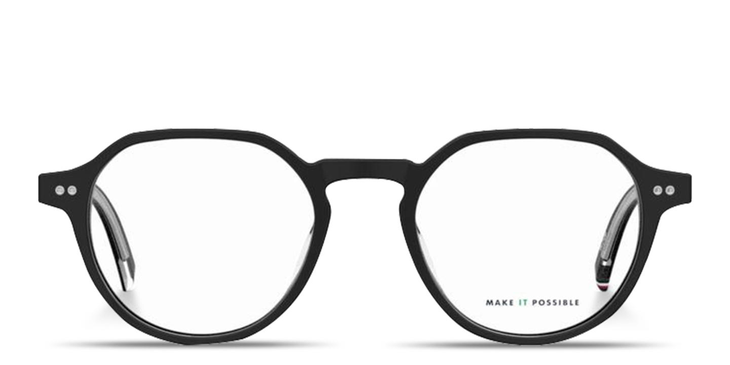 Shop Tommy Hilfiger Flag Logo Panthos Eyeglasses in Black online.