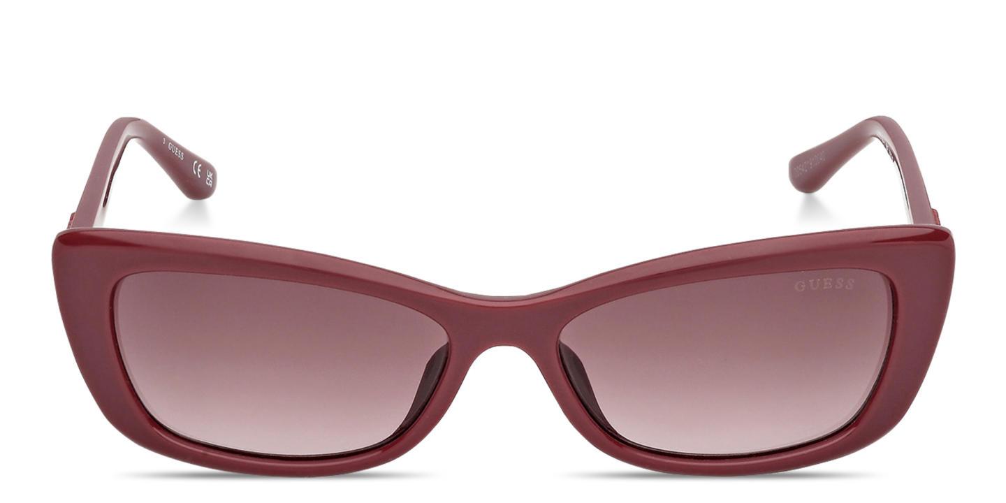 Shop Guess Embossed Logo Rectangle Sunglasses in Burgundy online.