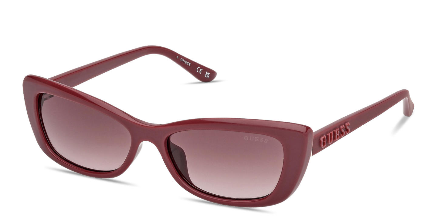 Shop Guess Embossed Logo Rectangle Sunglasses in Burgundy online.