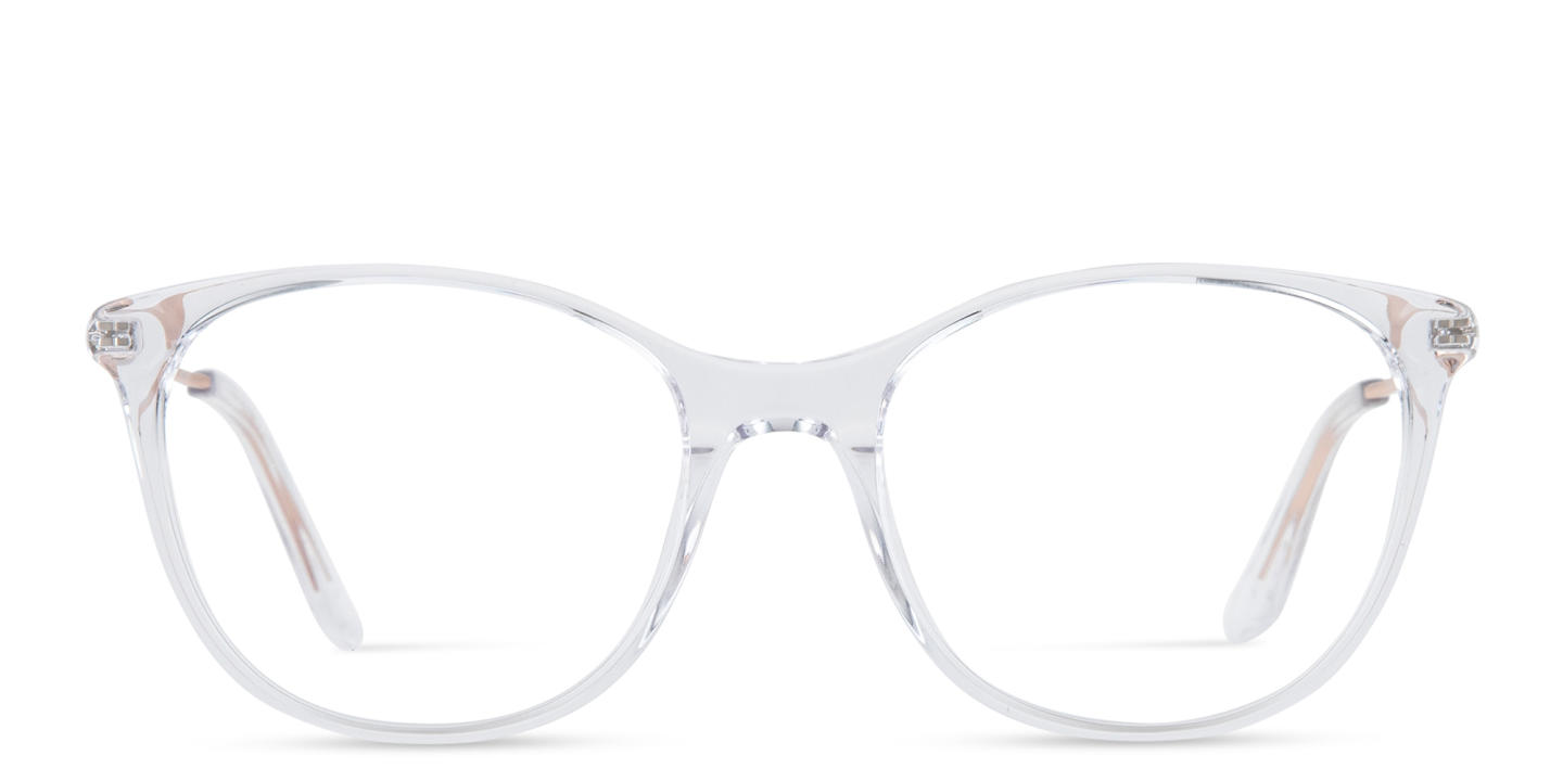 Shop TRICE Logo Cat-Eye Eyeglasses with Blue Light Filter in Crystal online.