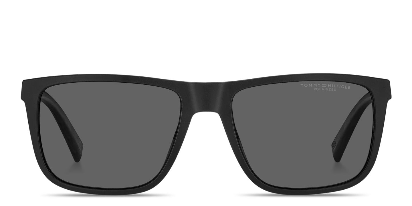 Shop Tommy Hilfiger Flag Logo Rectangle Sunglasses in Black online.