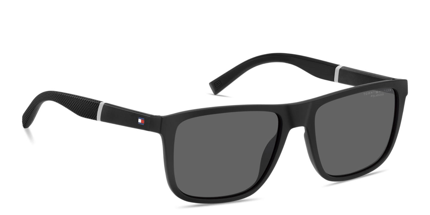 Shop Tommy Hilfiger Flag Logo Rectangle Sunglasses in Black online.