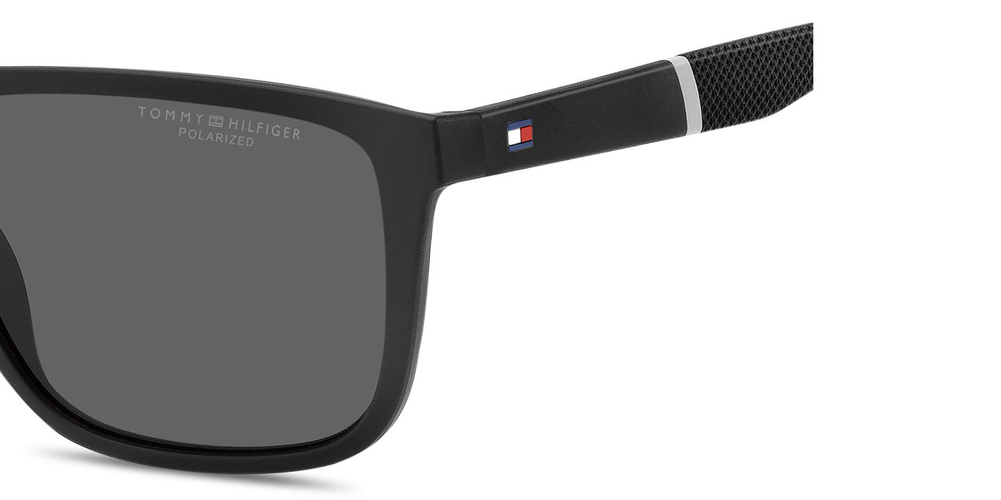 Shop Tommy Hilfiger Flag Logo Rectangle Sunglasses in Black online.