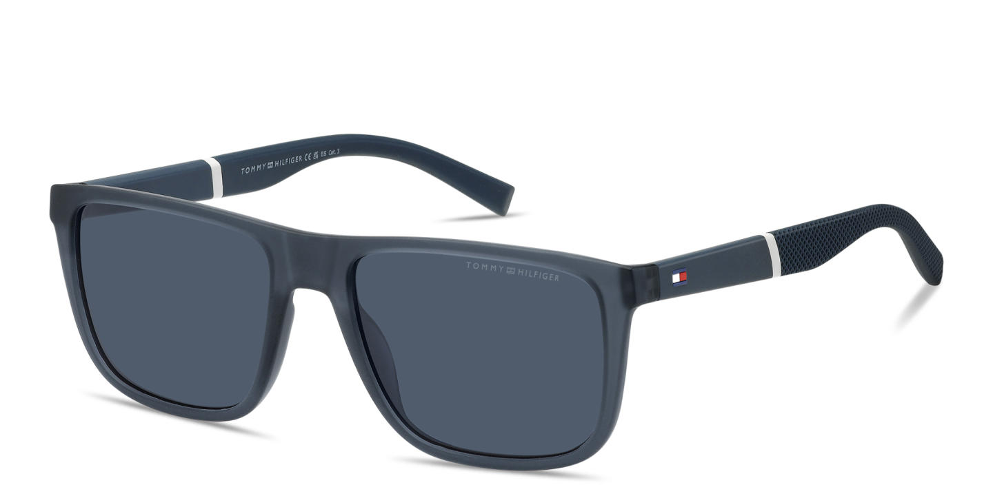 Shop Tommy Hilfiger Flag Logo Rectangle Sunglasses in Blue online.