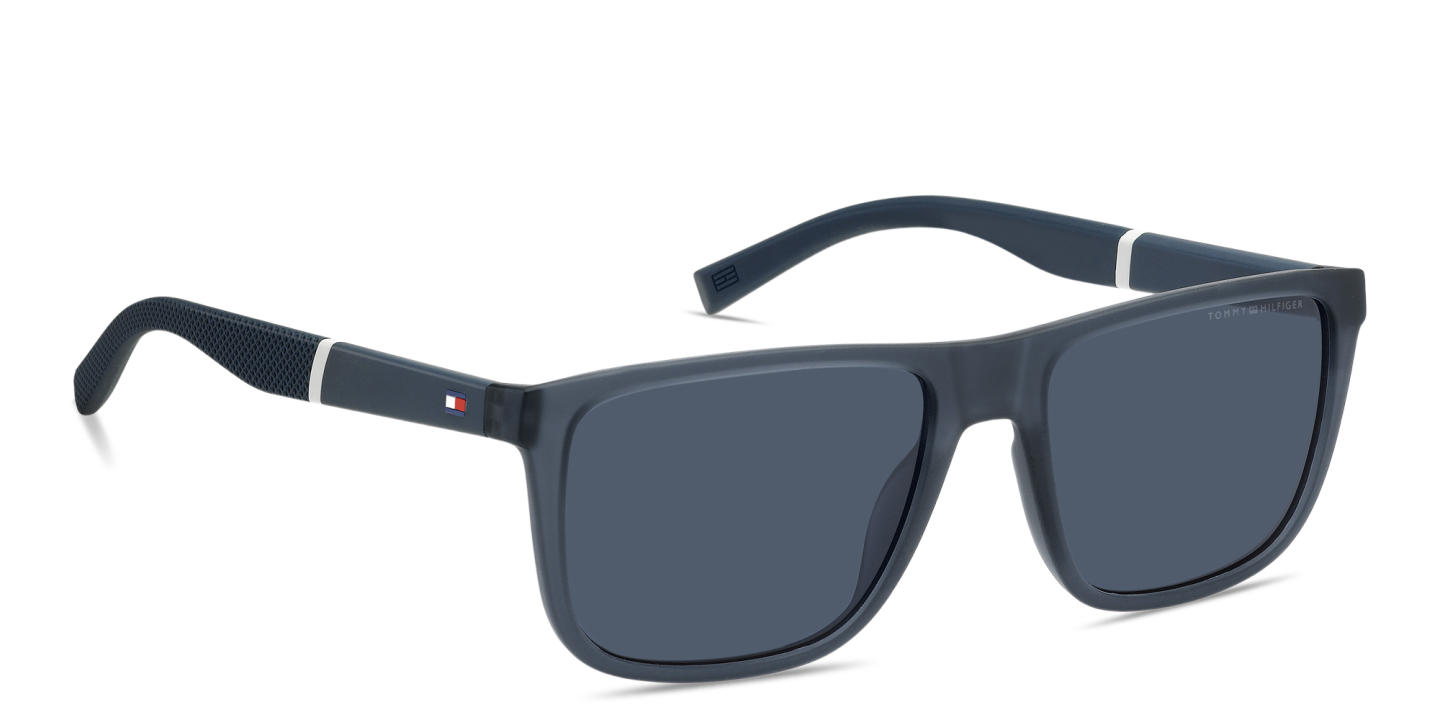 Shop Tommy Hilfiger Flag Logo Rectangle Sunglasses in Blue online.