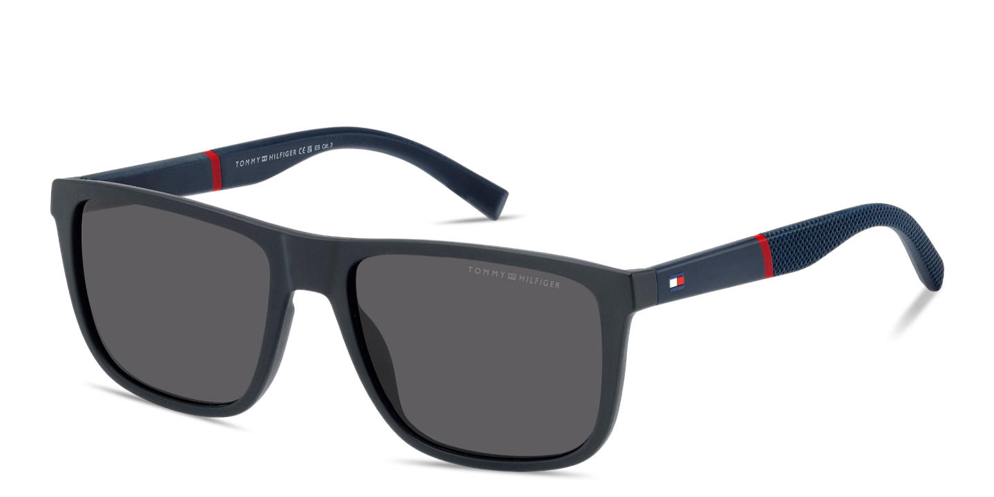 Shop Tommy Hilfiger Flag Logo Rectangle Sunglasses in Matte Blue online.
