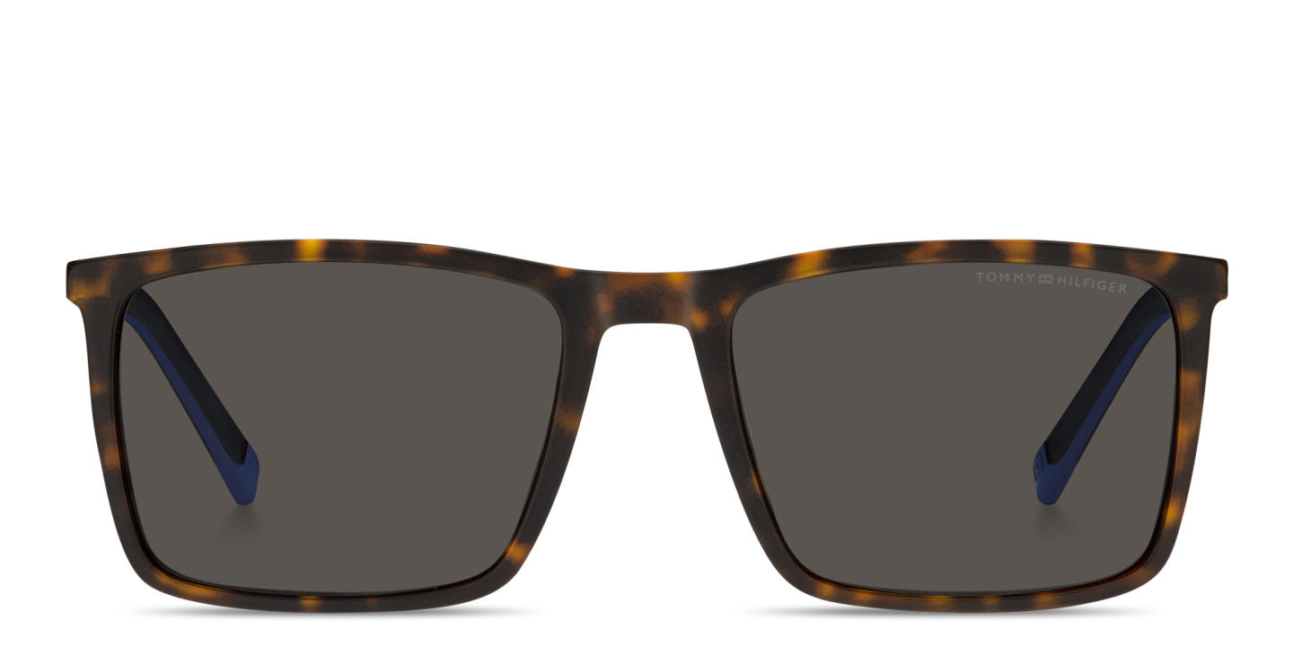 Shop Tommy Hilfiger Flag Logo Rectangle Sunglasses in Havana online.