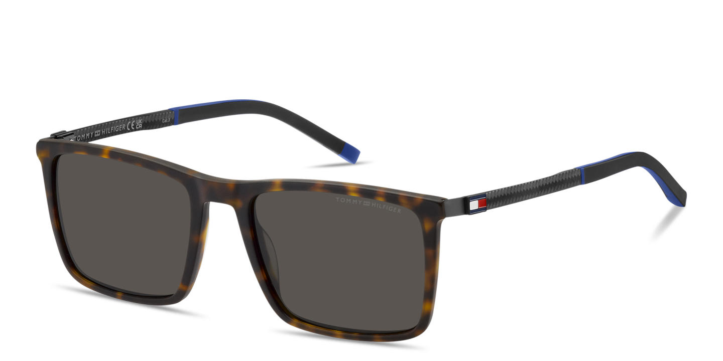 Shop Tommy Hilfiger Flag Logo Rectangle Sunglasses in Havana online.