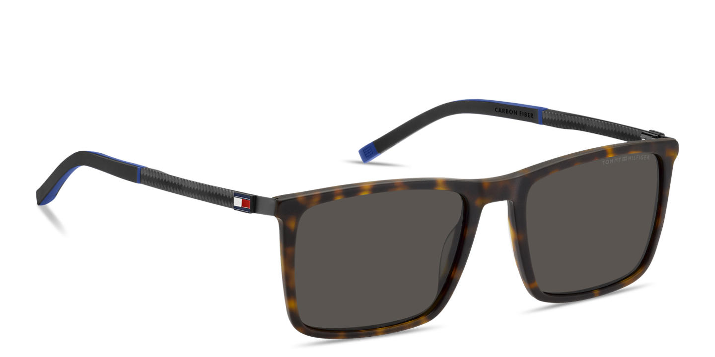 Shop Tommy Hilfiger Flag Logo Rectangle Sunglasses in Havana online.