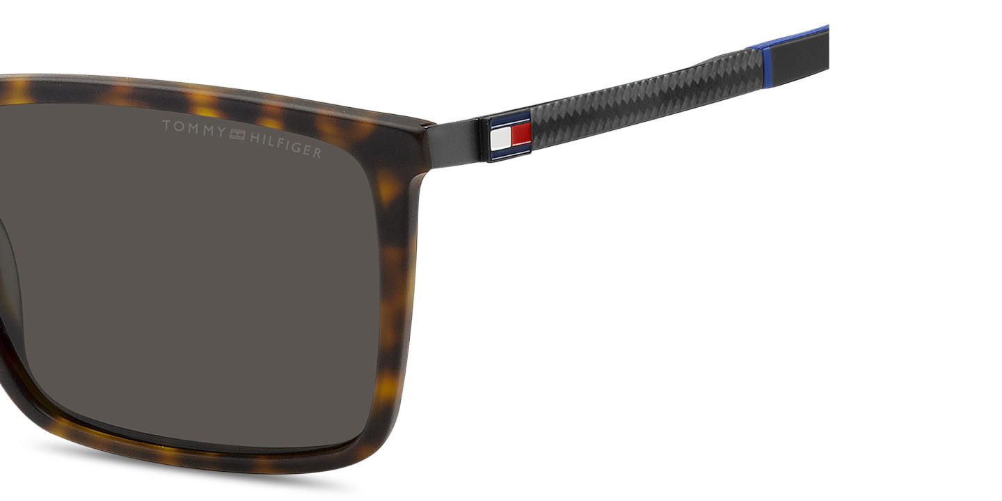 Shop Tommy Hilfiger Flag Logo Rectangle Sunglasses in Havana online.