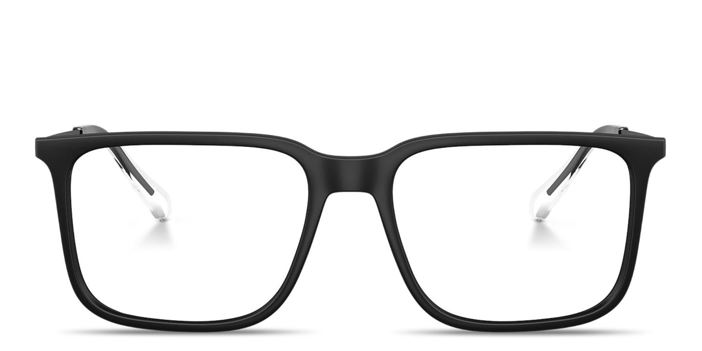 Shop Armani Exchange A|X Logo Wide Square Eyeglasses in Black online.