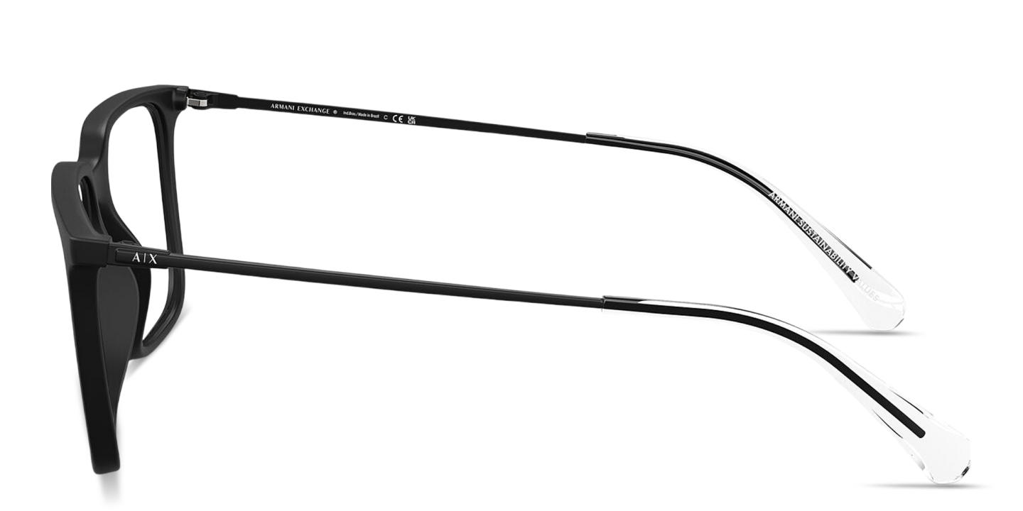 Shop Armani Exchange A|X Logo Wide Square Eyeglasses in Black online.