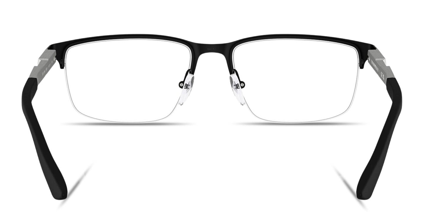 Shop Emporio Armani Eagle Logo Half-Rim Wide Rectangle Eyeglasses in Black online.