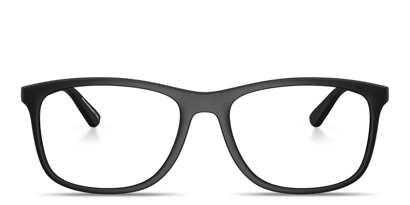 Shop Emporio Armani Eagle Logo Wide Pillow Eyeglasses in Black online.