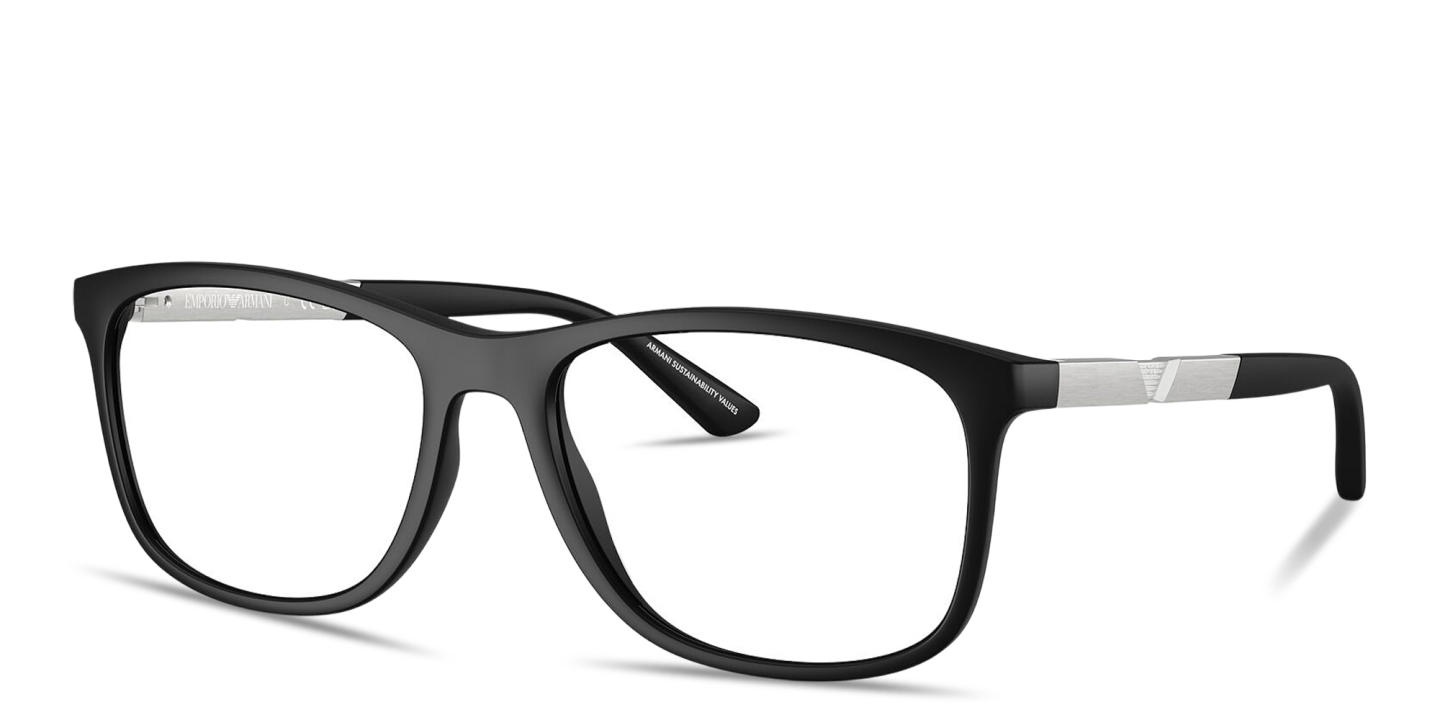 Shop Emporio Armani Eagle Logo Wide Pillow Eyeglasses in Black online.