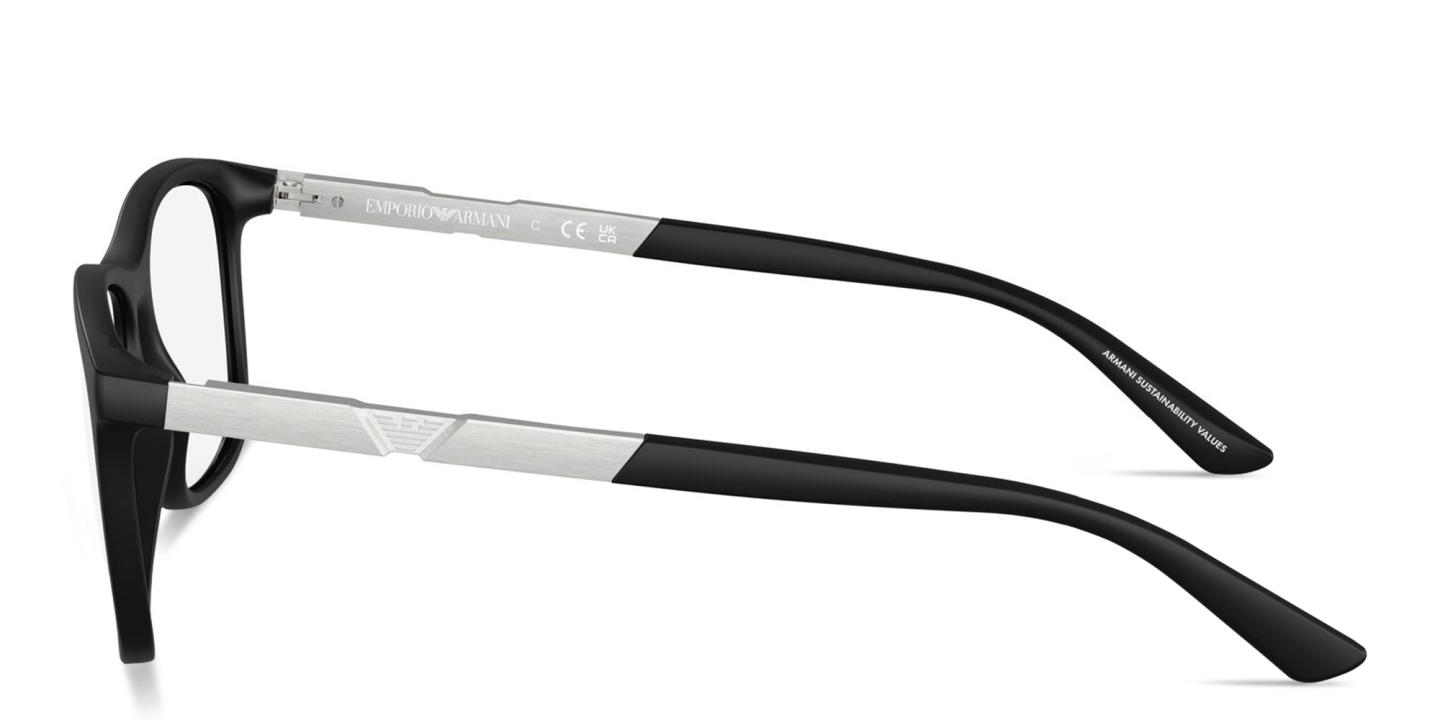 Shop Emporio Armani Eagle Logo Wide Pillow Eyeglasses in Black online.