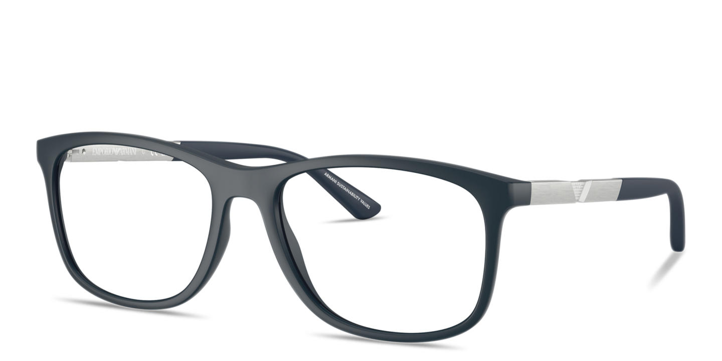 Shop Emporio Armani Modern Pillow Eyeglasses in Matte Dark Blue online.