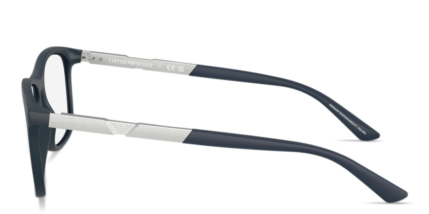 Shop Emporio Armani Modern Pillow Eyeglasses in Matte Dark Blue online.