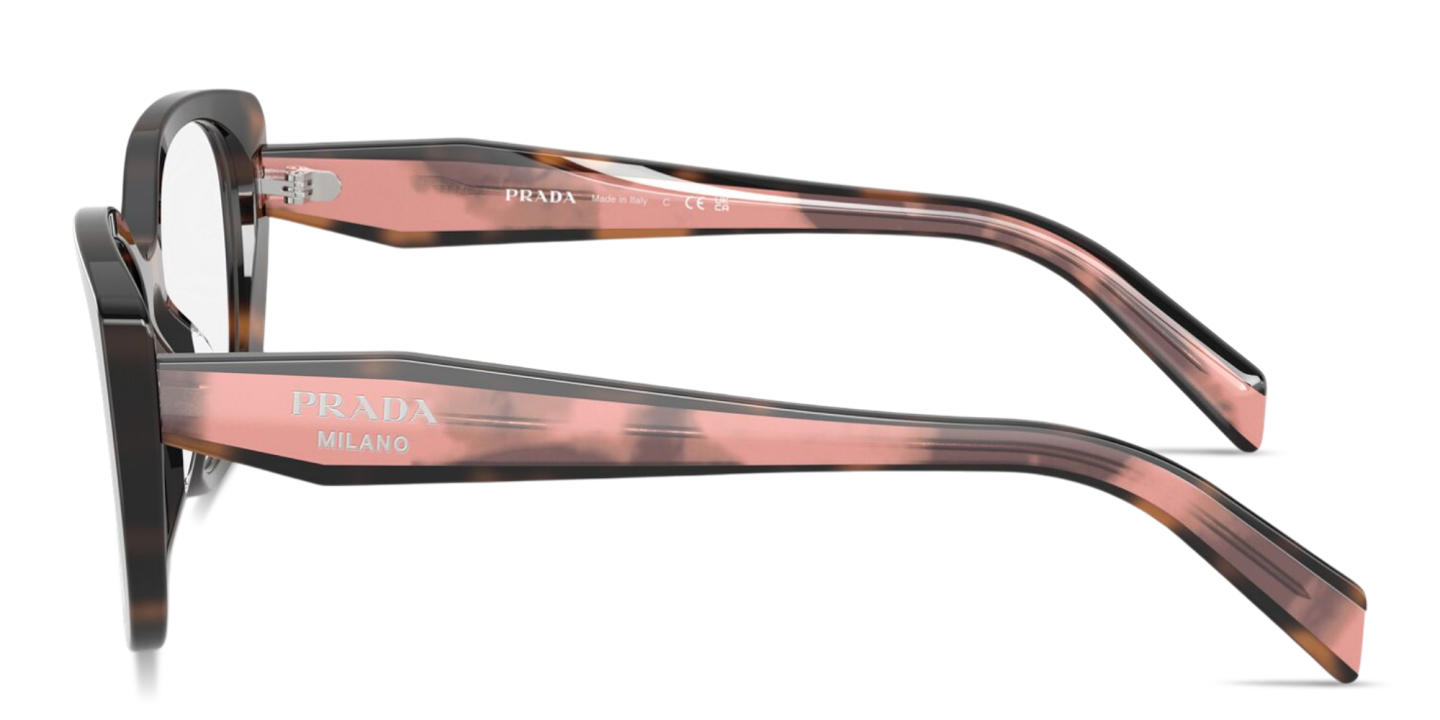 Shop PRADA Logo Signature Cat-Eye Eyeglasses in Mauve Tortoise online.